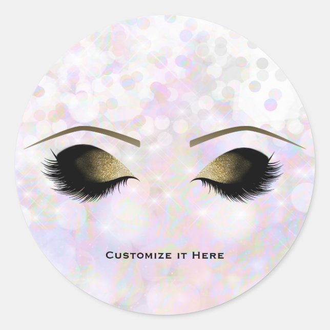 Iridescent Color Glam Gold Makeup Eyelashes Classic Round Sticker (Front)