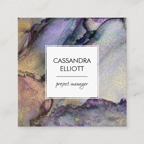 Iridescent Colors and Gold Alcohol Ink Liquid Art Square Business Card