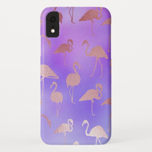 Iridescent Colors with Rose Gold Flamingo Pattern iPhone XR Case