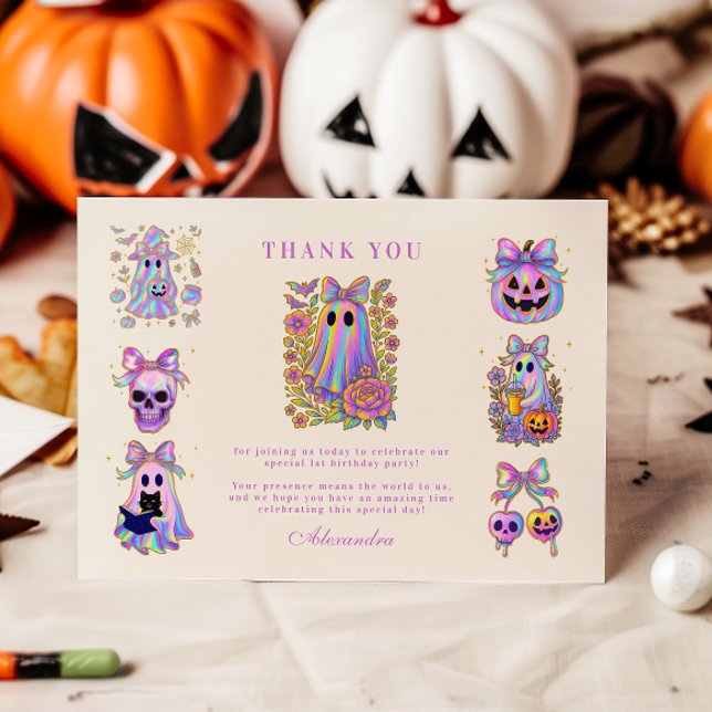 Iridescent Coquette Spooky ONE Halloween Thank You Card (Creator Uploaded)