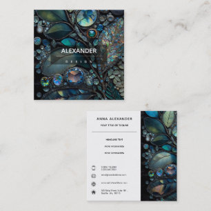Iridescent Crystal Gemstones, Blue,Teal,Bronze Square Business Card