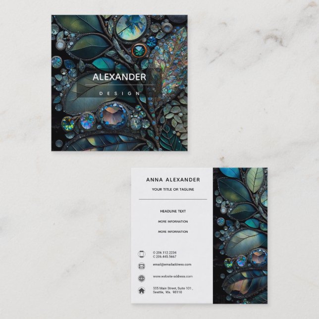 Iridescent Crystal Gemstones, Blue,Teal,Bronze Square Business Card (Front/Back)