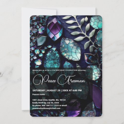 Iridescent Crystal Gemstones BlueTealPurple Invitation