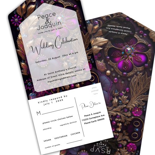 Iridescent Crystal GemstonesFuchsiaPink All In One Invitation