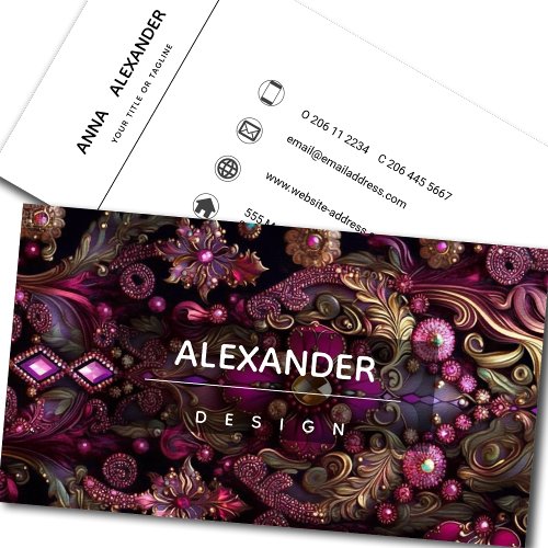 Iridescent Crystal GemstonesFuchsiaPinkBronze Business Card