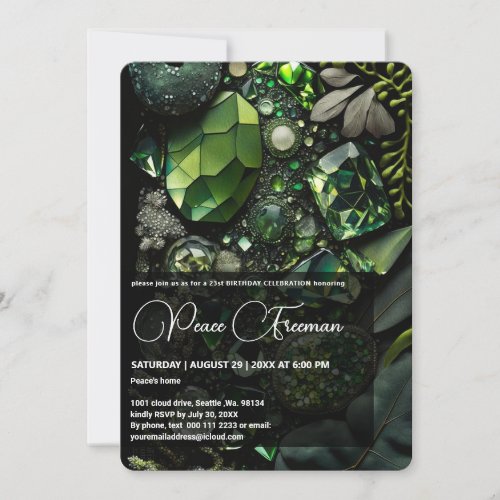 Iridescent Crystal Gemstones GreenMoss Invitation