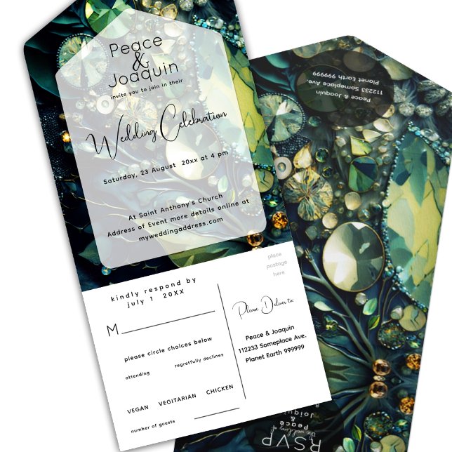 Iridescent Crystal Gemstones,Moss,Sage,Green All In One Invitation (Creator Uploaded)