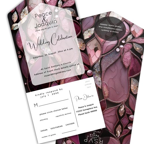 Iridescent Crystal GemstonesPinkFuchsia All In One Invitation