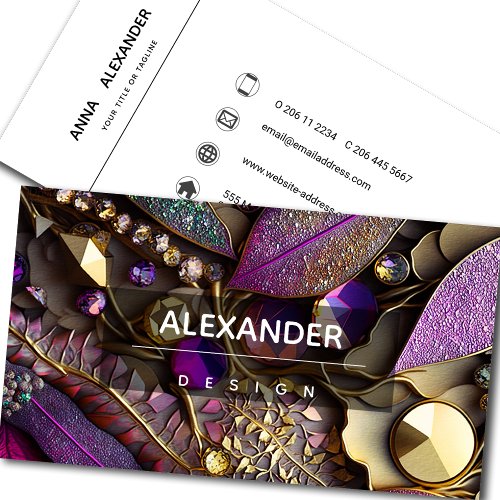 Iridescent Crystal Gemstones PinkFuchsiaGold Business Card