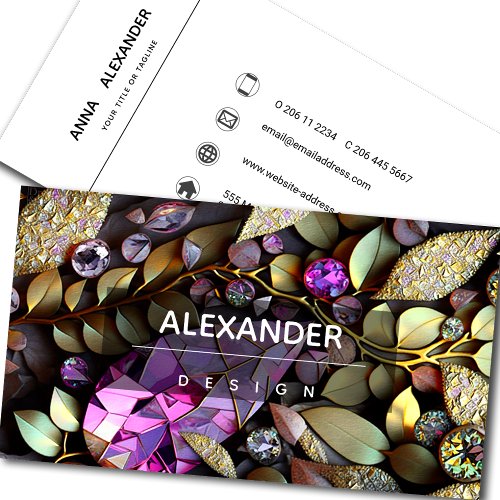 Iridescent Crystal Gemstones PinkFuchsiaGold Business Card