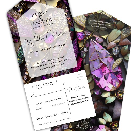 Iridescent Crystal GemstonesPinkGold All In One Invitation