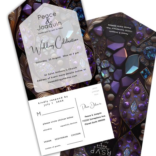 Iridescent Crystal GemstonesPurple Violet All In One Invitation