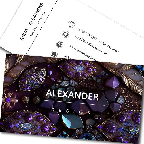 Iridescent Crystal Gemstones PurpleVioletGold Business Card