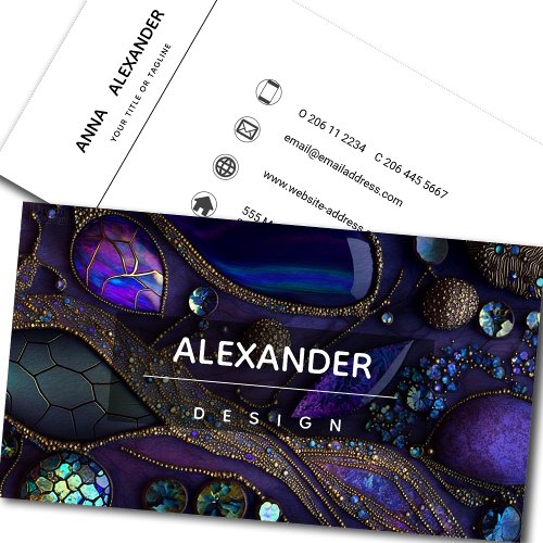 Iridescent Crystal Gemstones PurpleVioletGold Business Card