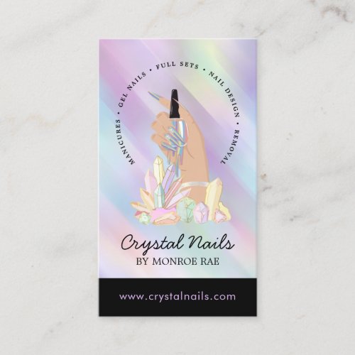 Iridescent Crystal Nail Technician Beauty Salon Bu Business Card