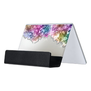 Iridescent Crystals Desk Business Card Holder