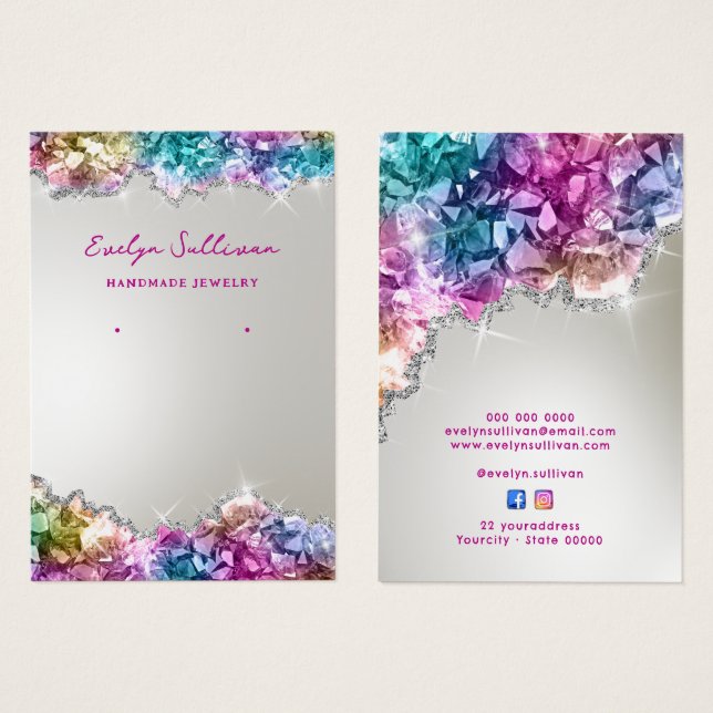 Iridescent crystals faux foil jewelry display card (Front & Back)