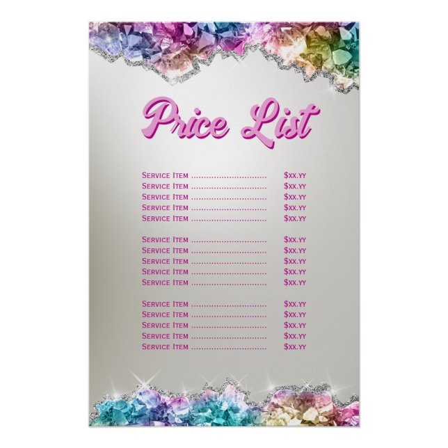 Iridescent Crystals Price List Poster (Front)