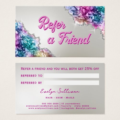 Iridescent crystals referral card