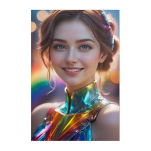 Iridescent Cyberpunk Muse   Prismatic Portrait Acrylic Print