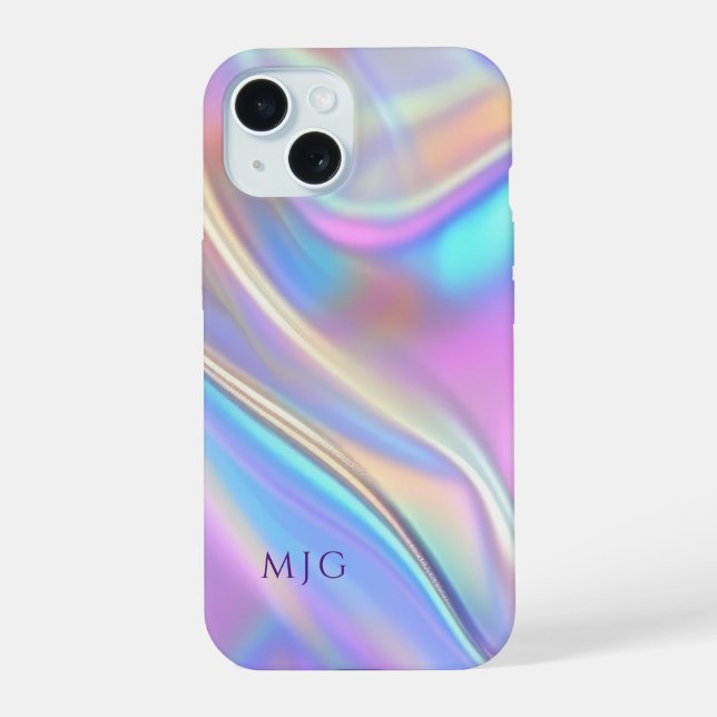 Iridescent Design, Classy Purple Text Monogram Iphone Case (Back)