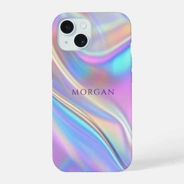 Iridescent Design, Classy Purple Text Name Iphone Case (Back)