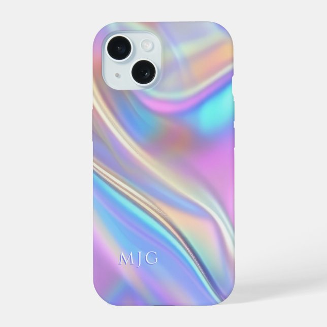 Iridescent Design, Classy White Text Monogram Iphone Case (Back)