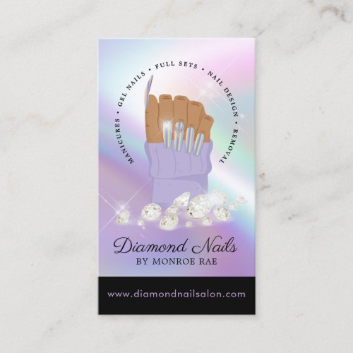 Iridescent Diamond Nail Salon Nail Tech Artist Bus Business Card