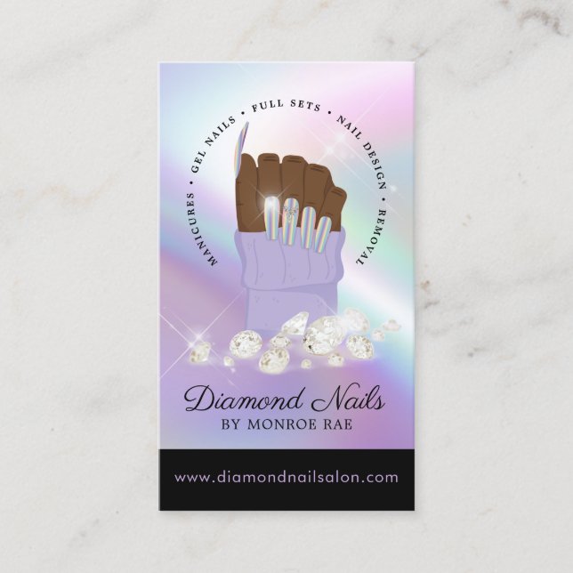 Iridescent Diamond Nail Salon Nail Tech Artist Business Card (Front)