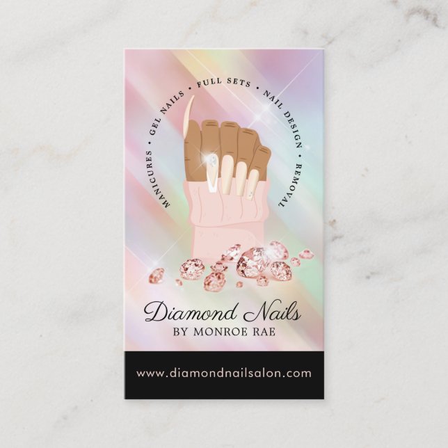Iridescent Diamond Nail Salon Nail Tech Artist Business Card (Front)