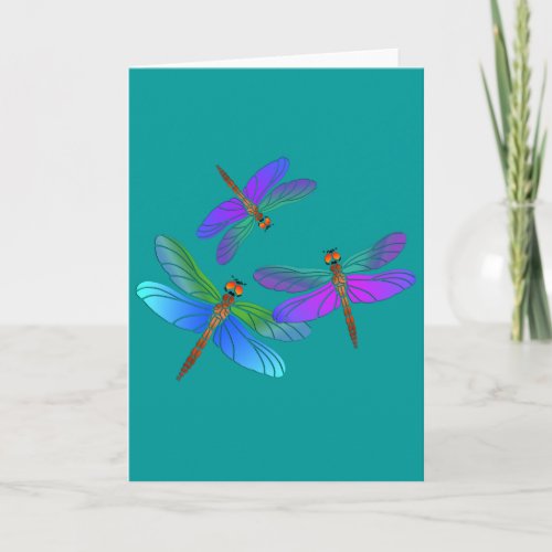 Iridescent Dive Bombing Dragonflies Card