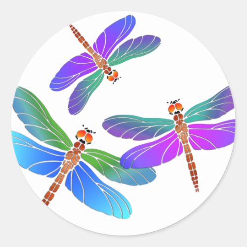 Iridescent Dive Bombing Dragonflies Classic Round Sticker