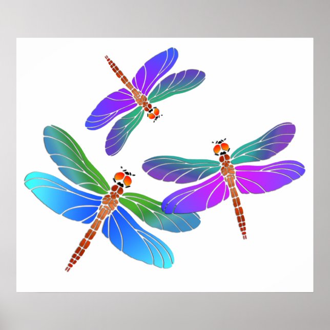 Iridescent Dive Bombing Dragonflies Poster (Front)