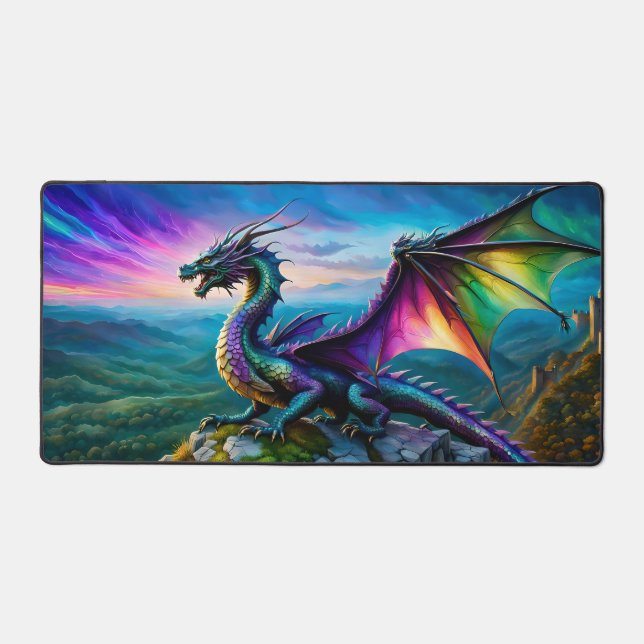 Iridescent Dragon Guards His Land Desk Mat (Front)
