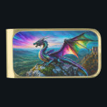 Iridescent Dragon Guards His Land Gold Finish Money Clip<br><div class="desc">Beautiful and colorful Iridescent Dragon with wings wide spread stands on a mountain 
surveying his land!

AI Art by minx267</div>