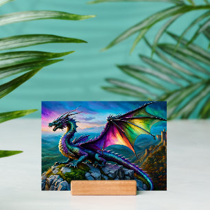 Iridescent Dragon Guards His Land Holder