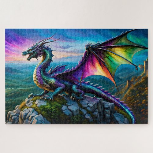 Iridescent Dragon Guards His Land Jigsaw Puzzle
