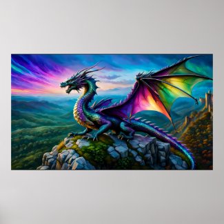 Iridescent Dragon Guards His Land