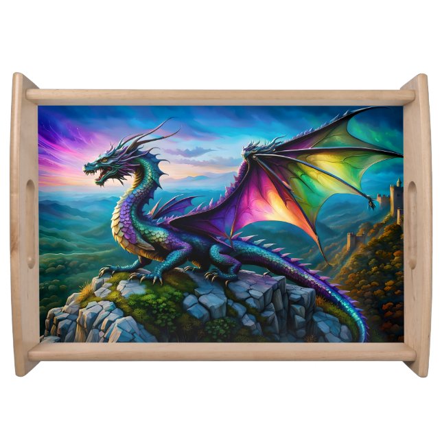 Iridescent Dragon Guards His Land Serving Tray (Front)