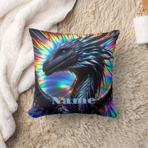  Iridescent Dragon with Vibrant Background Throw Pillow