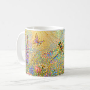 Iridescent Dragonfly Meadow with Butterfly Coffee Mug