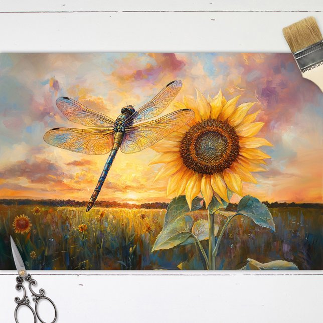 Iridescent Dragonfly Rustic Sunflower Decoupage Tissue Paper (Creator Uploaded)
