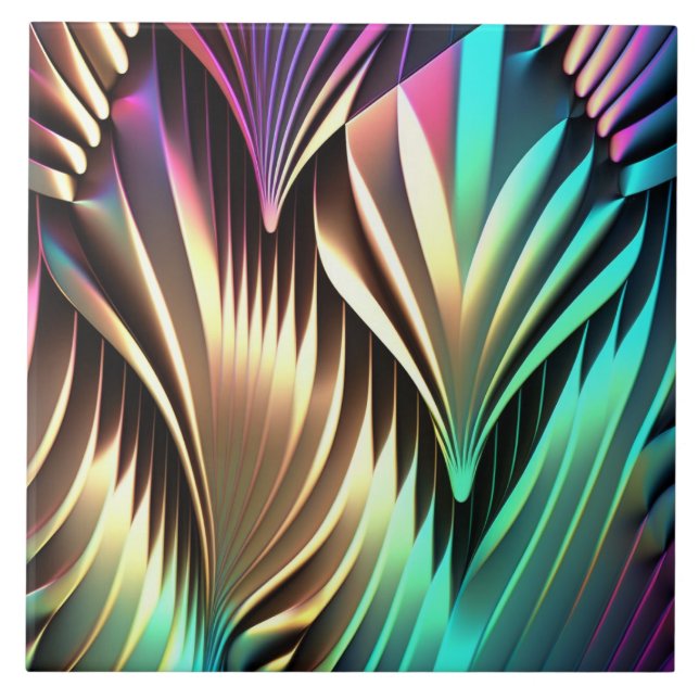 Iridescent Effect Art Deco Curves Ceramic Tile (Front)