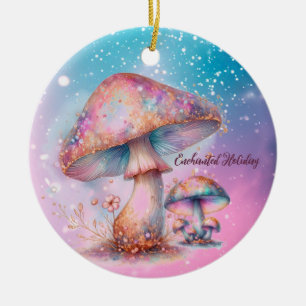 Iridescent Enchanted Fairytale Mushrooms Ceramic Ornament