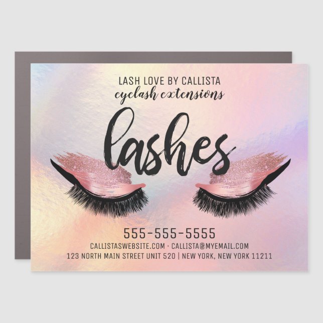 Iridescent Eyelash Pink Glitter Metallic Lashes Car Magnet (Front)