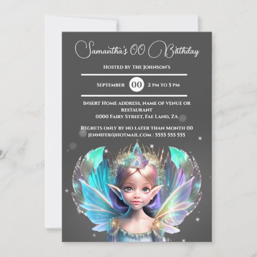 Iridescent fairy princess shimmer whimsical wings invitation