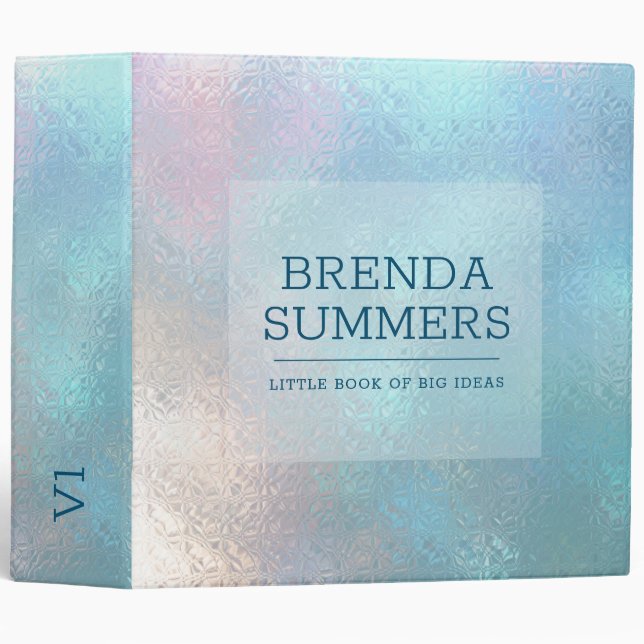 Iridescent faux glass light blue hint of pink 3 ring binder (Front/Spine)