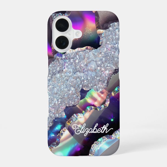 Iridescent Faux Glitter Holographic Agate Iphone Case (Back)