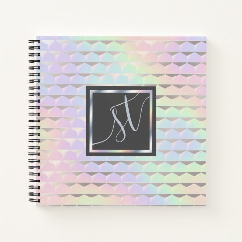 Iridescent Faux Holographic Pattern Monogram Notebook