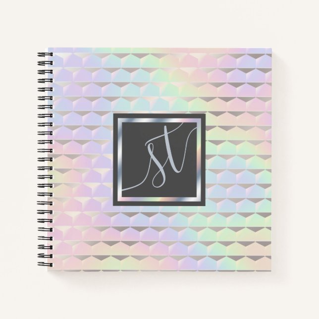 Iridescent Faux Holographic Pattern Monogram Notebook (Front)